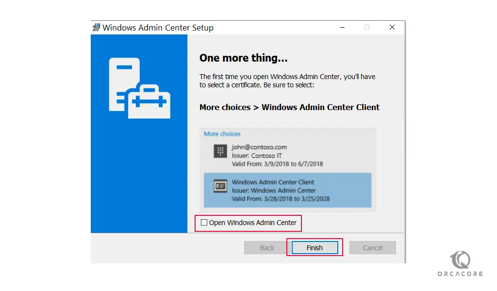 Windows Admin Center finish installation