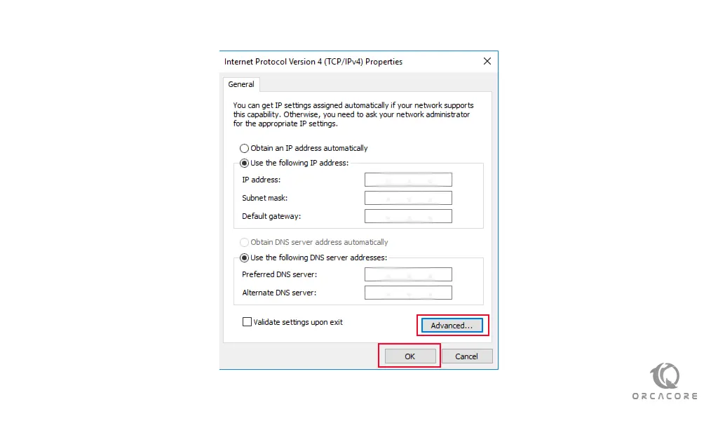 IPv4 advanced option on Windows Server 2016