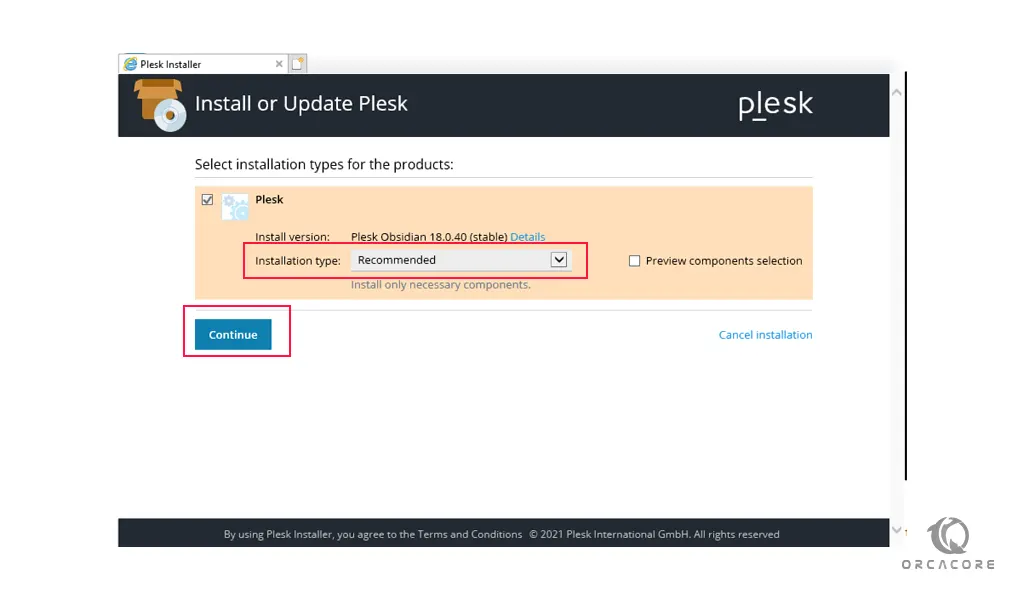Plesk installation type on Windows server