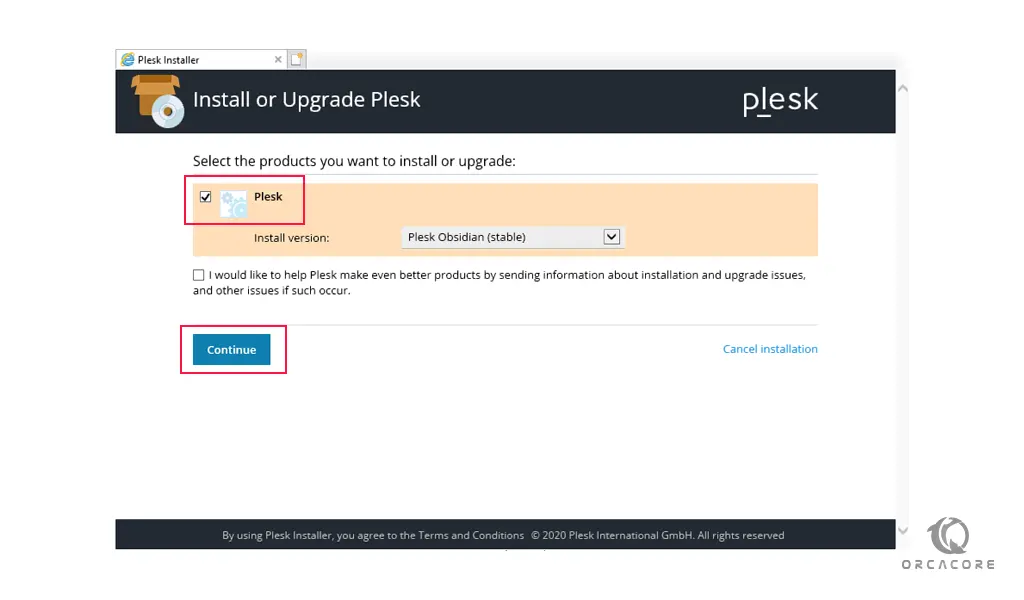 select Plesk obsidian o Windows server