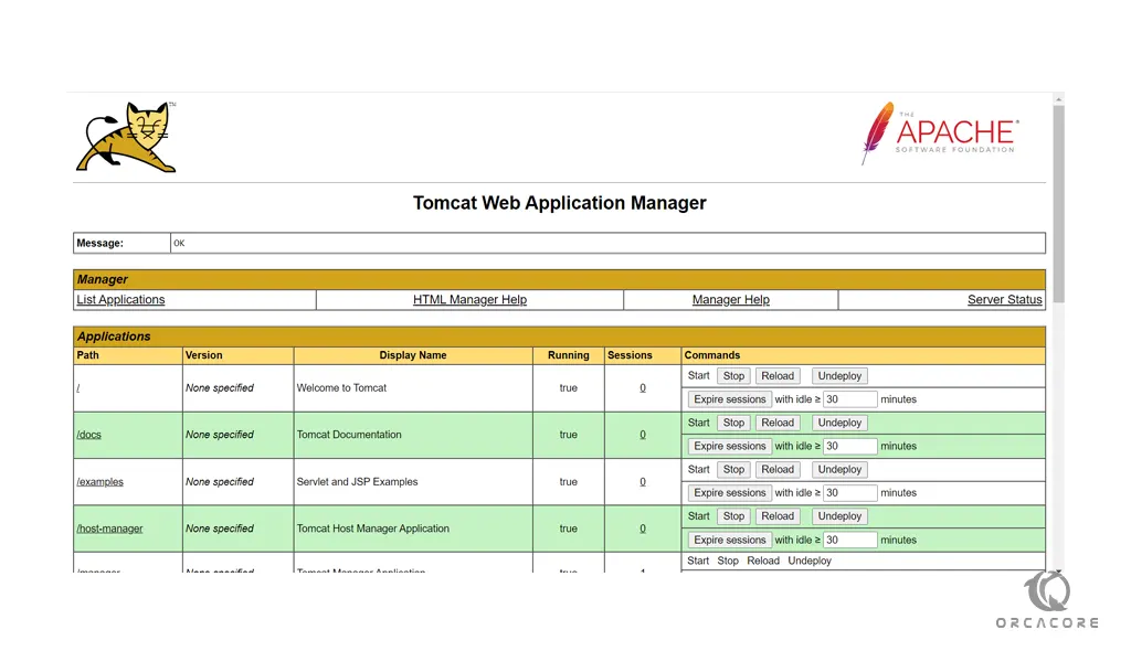 Tomcat web app manager