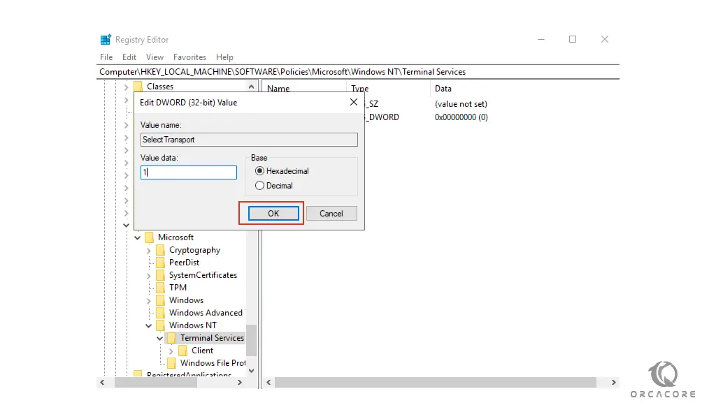 change the value of Registery word on windows server