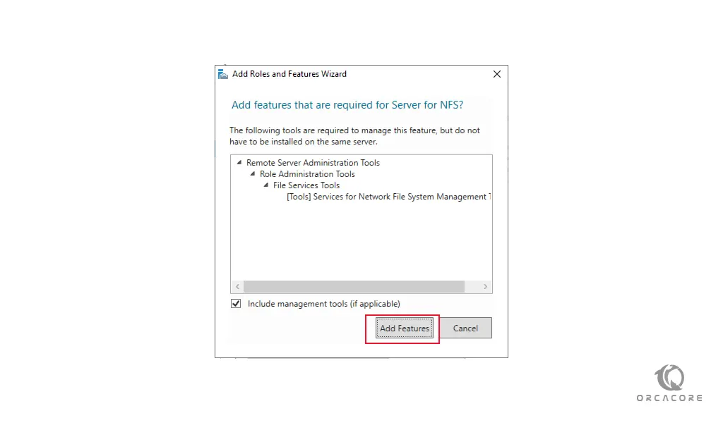 Add NFS features on Windows server 2019