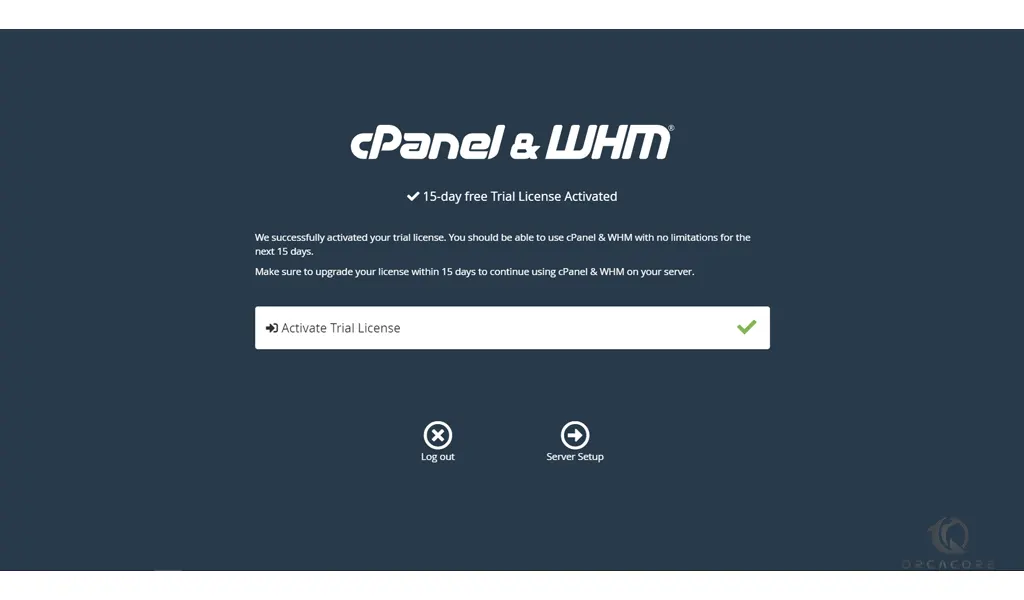 cPanel free trial activated