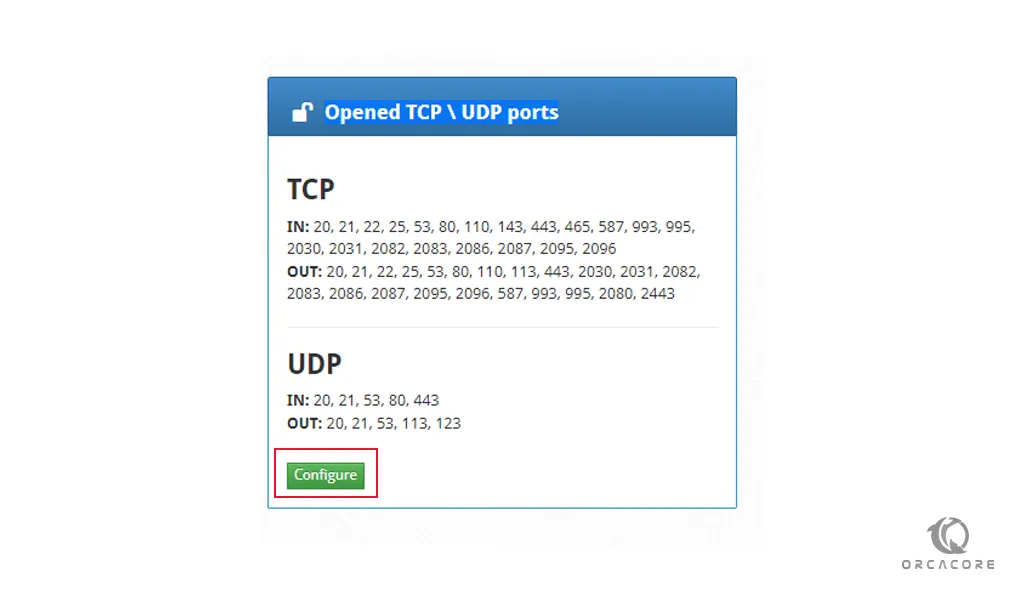 CSF open ports on CWP