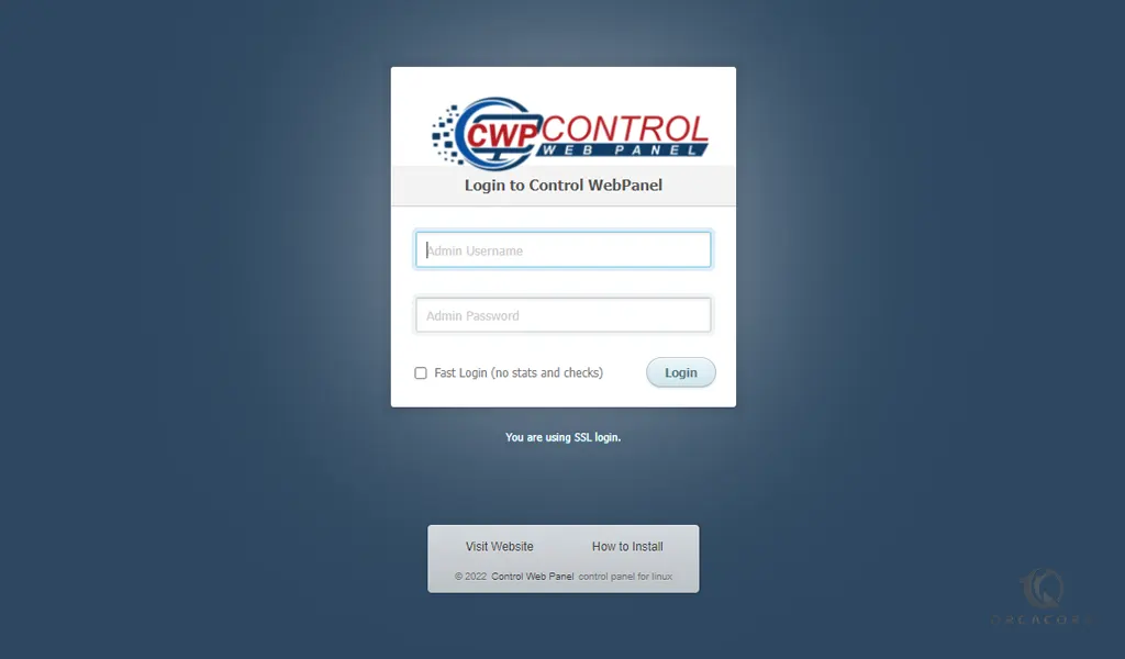 Centos Web Panel login screen