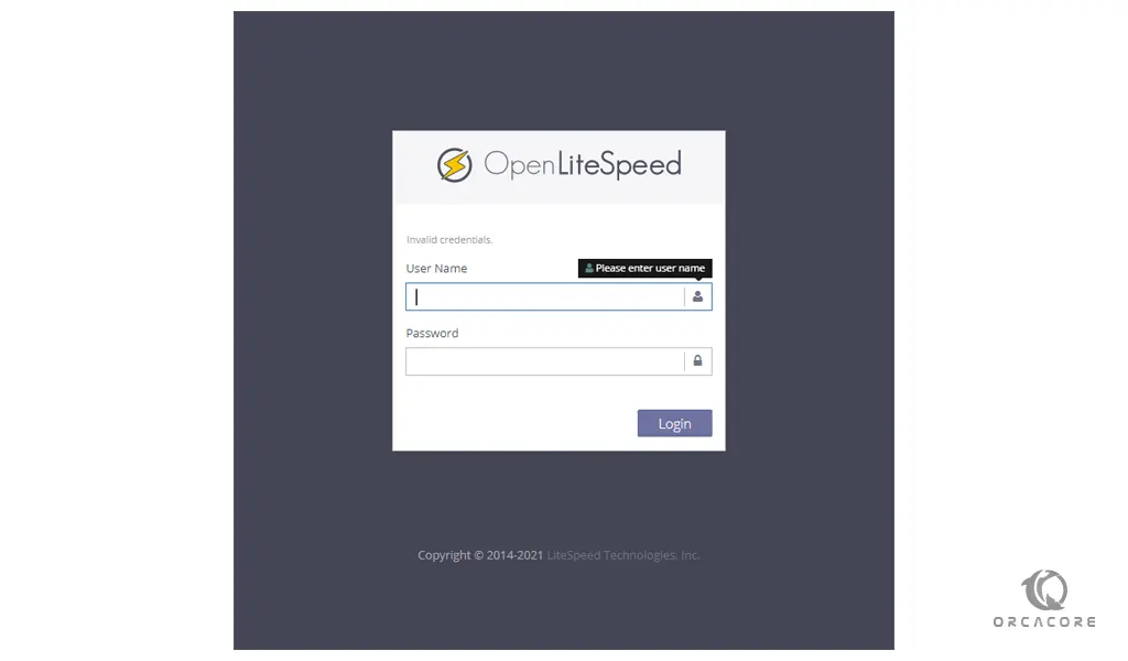OpenLiteSpeed login screen