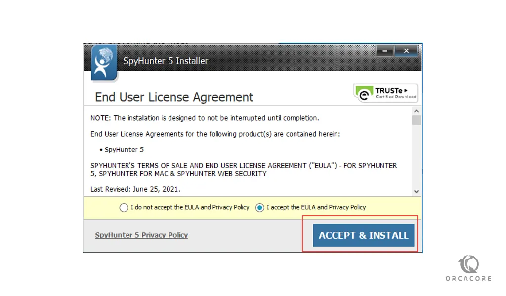 SpyHunter license agreement on Windows