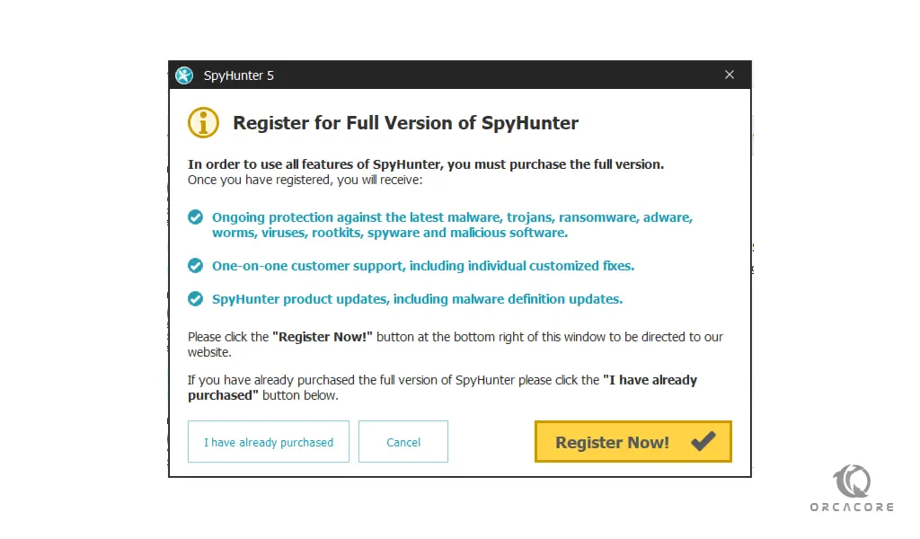 SpyHunter registery to remove malware