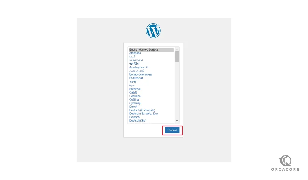 WordPress language selection