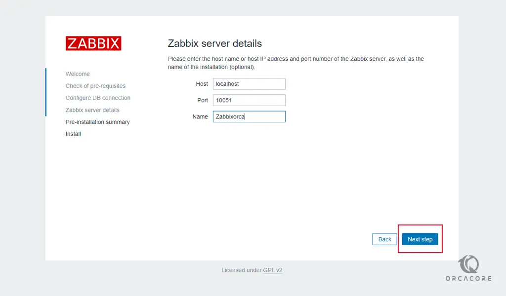 Zabbix server details on AlmaLinux 8