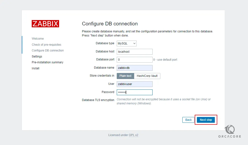DB configuration for Zabbix 6.0