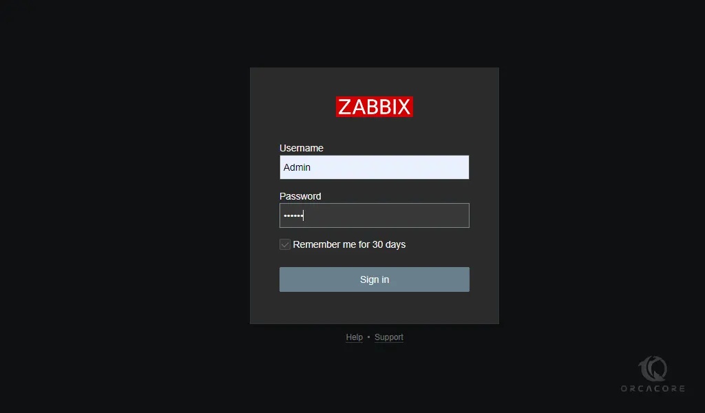Zabbix login screen