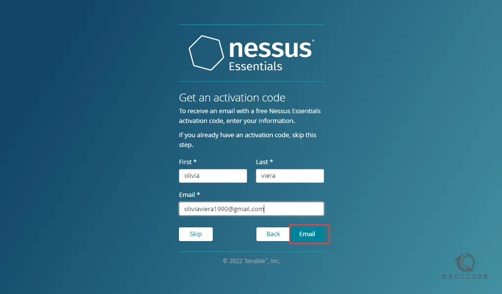set up an activation code for Nessus scanner