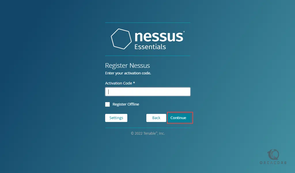 Enter Nessus activation code