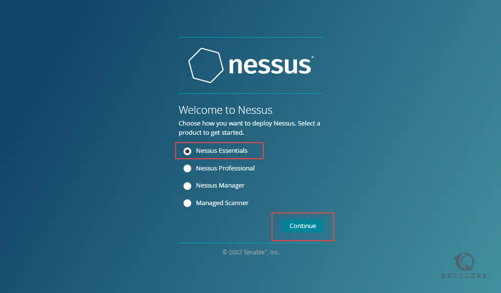 Nessus Scanner welcome screen