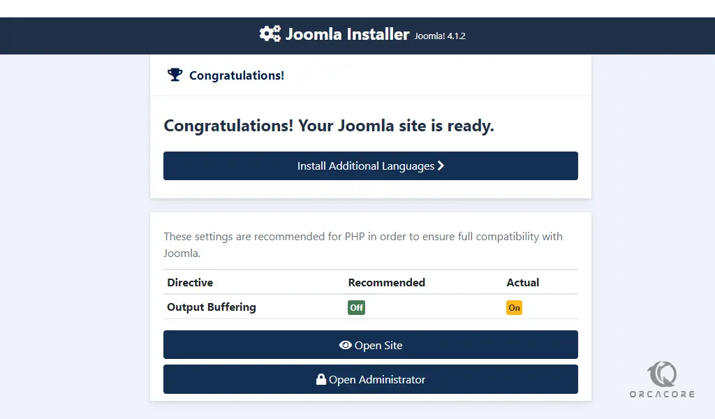 Complete Joomla installation