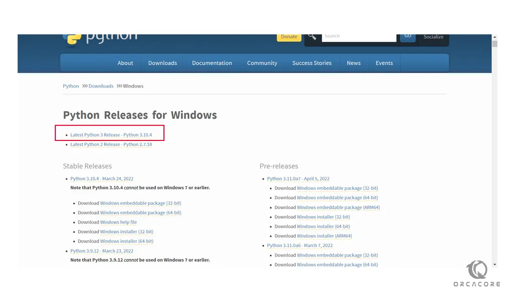 Download Python on Windows server