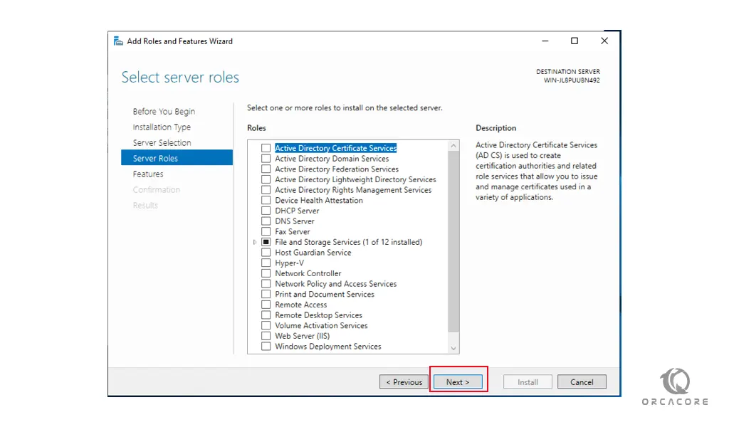 server manager roles on Windows server 2019