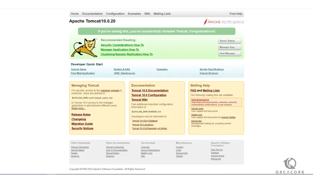 Apache Tomcat homepage on Debian 11