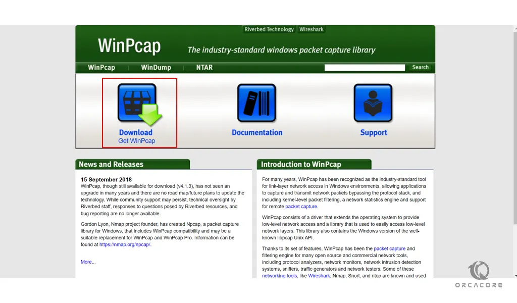 Download WinPcap on Windows server 2019