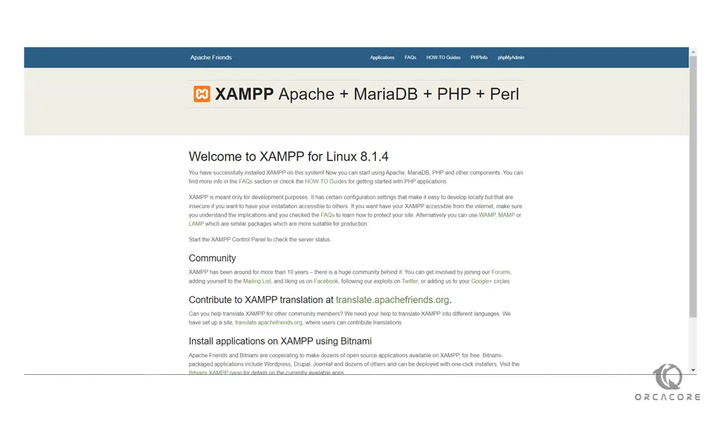 XAMPP welcome screen on Debian 11