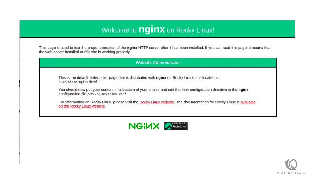 Nfinx landing page on Rocky Linux 8