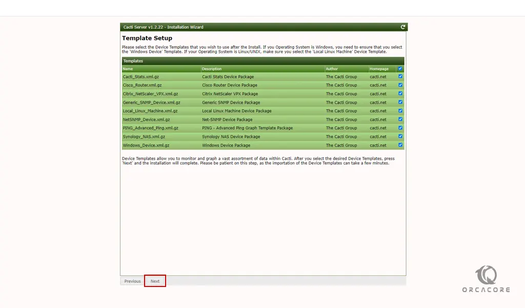 Template setup for cacti on Debian 11