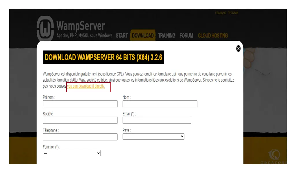 Download WAMP directly on windows server 2022