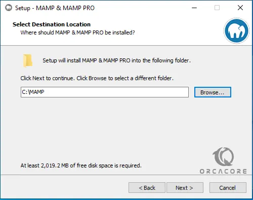 Select MAMP destination folder