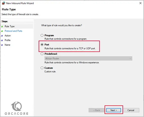 Select the type of firewall rule