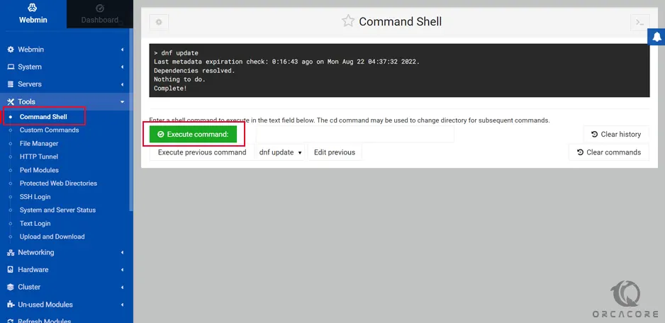 Webmin command shell Rocky Linux 8