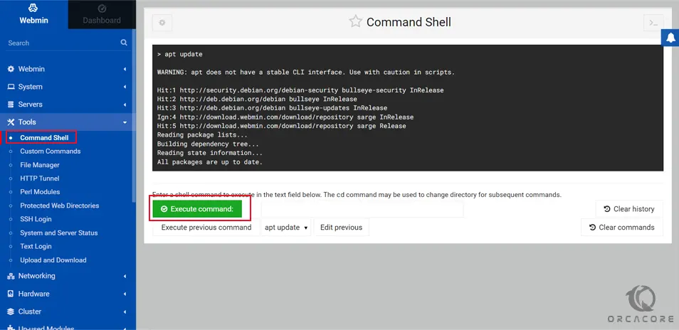 Webmin command shell 