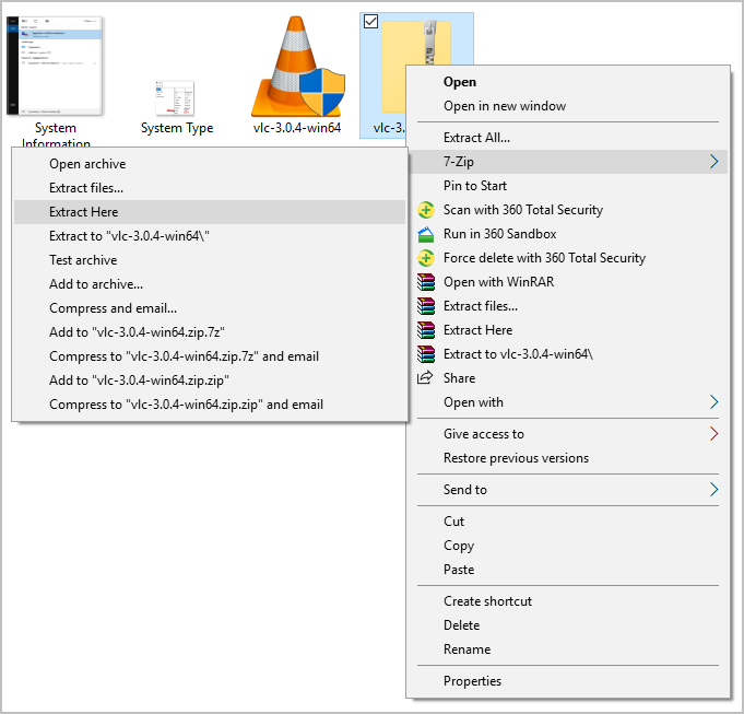 extract files with 7-zip on windows