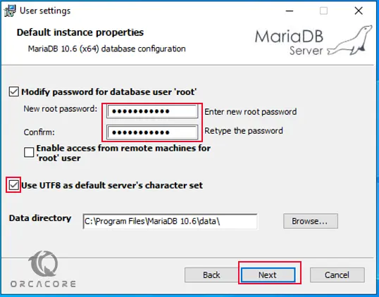 Default instance properties for MariaDB