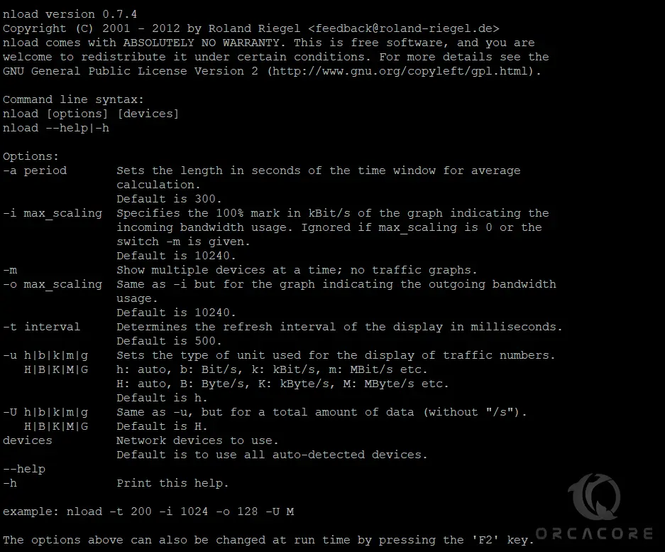 Available nload Tool Options 