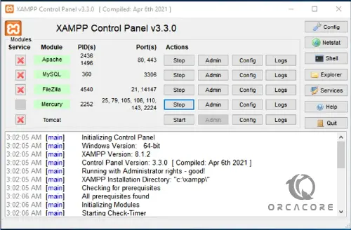 start the XAMPP modules