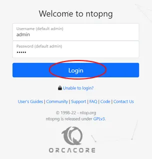 Ntopng login screen