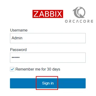 Zabbix Log in screen