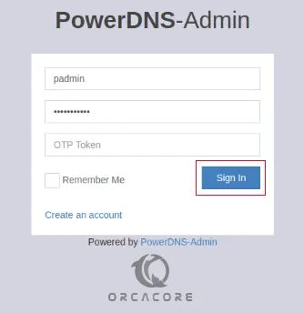 PowerDNS Admin screen