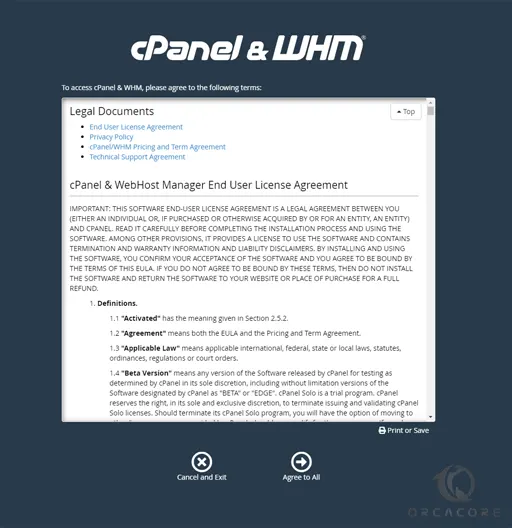 cPanel terms and conditions