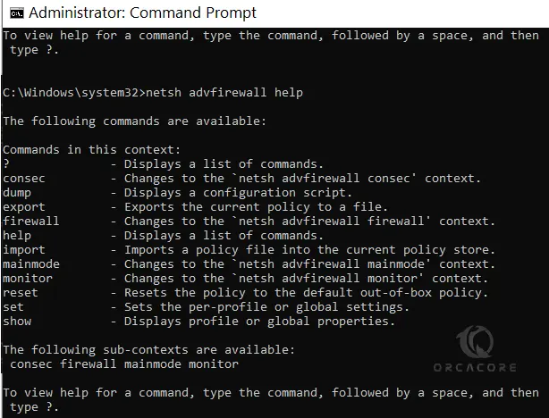 Netsh subcommands on Windows