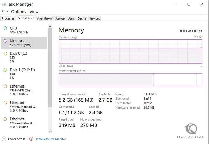 RAM Memory information Windows 11