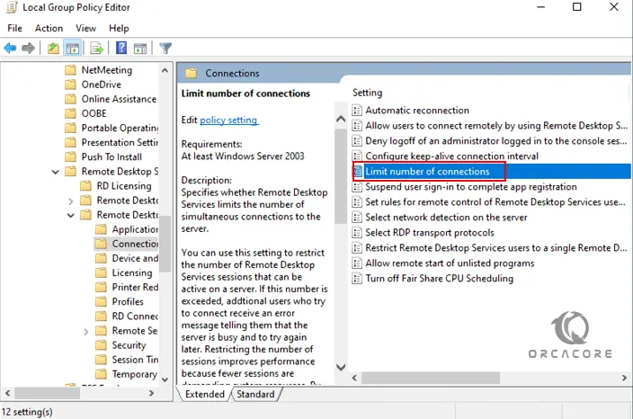 Limit number of  RDP connections Windows server 2022