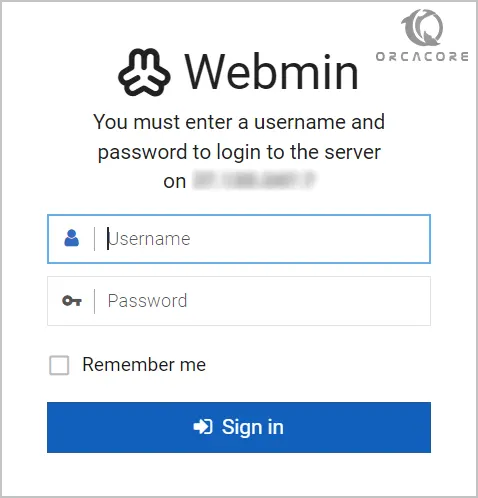 Webmin login screen