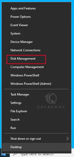 Open disk management tool windows 10