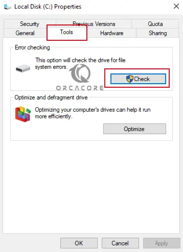 Check drive for file system error 