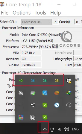 four core temperatures on Windows