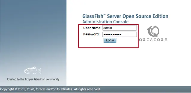 GlassFish Administration console login screen
