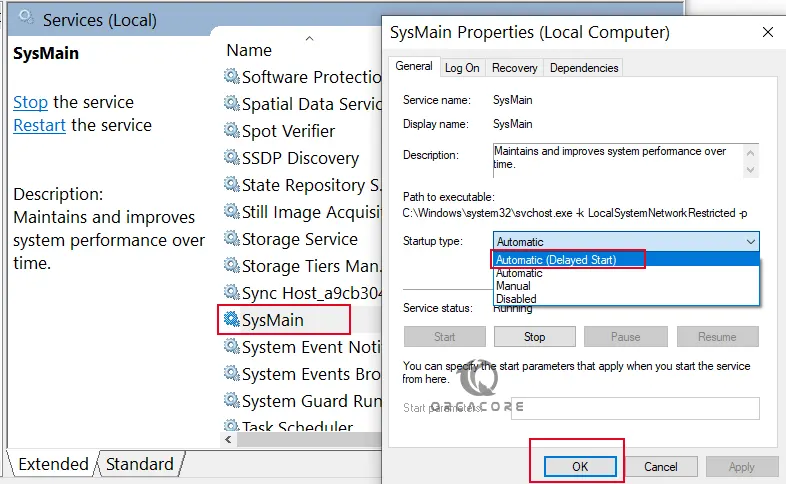 Sysmain properties superfetch